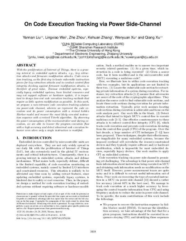 (PDF) On Code Execution Tracking via Power Side-Channel