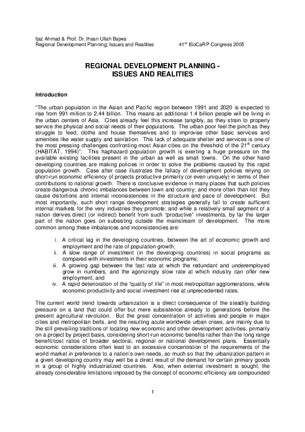 (PDF) REGIONAL DEVELOPMENT PLANNING - ISSUES AND REALITIES