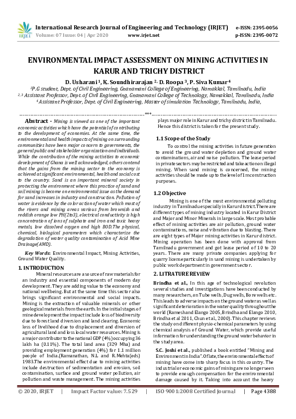 (PDF) IRJET- ENVIRONMENTAL IMPACT ASSESSMENT ON MINING ACTIVITIES IN ...