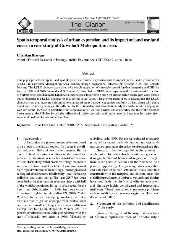(PDF) Spatio temporal analysis of urban expansion and its impact on ...