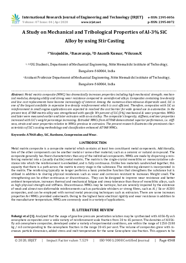 (PDF) IRJET- A Study on Mechanical and Tribological Properties of Al-3% ...