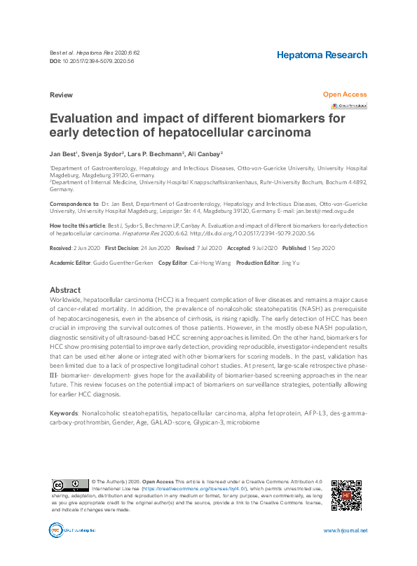 (PDF) Evaluation and impact of different biomarkers for early detection ...