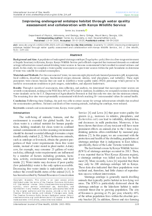 (PDF) Improving endangered antelope habitat through water quality