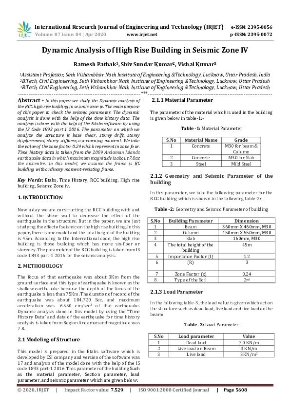 (PDF) IRJET- Dynamic Analysis of High Rise Building in Seismic Zone IV
