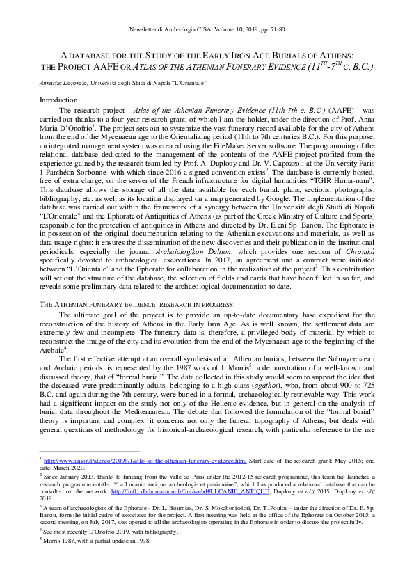 (PDF) A Database for the Study of the Early Iron Age Burials of Athens ...
