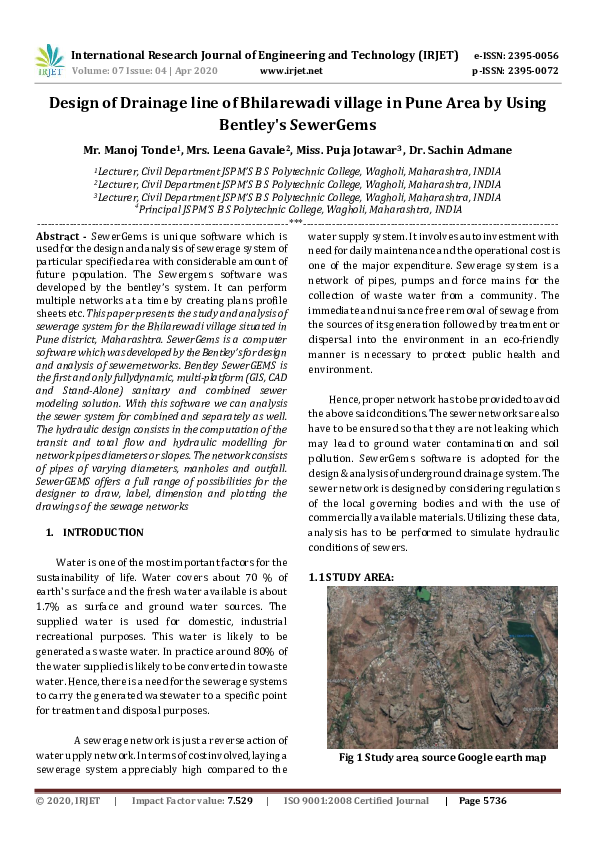 (PDF) IRJET Design of Drainage line of Bhilarewadi village in Pune Area by Using Bentley's