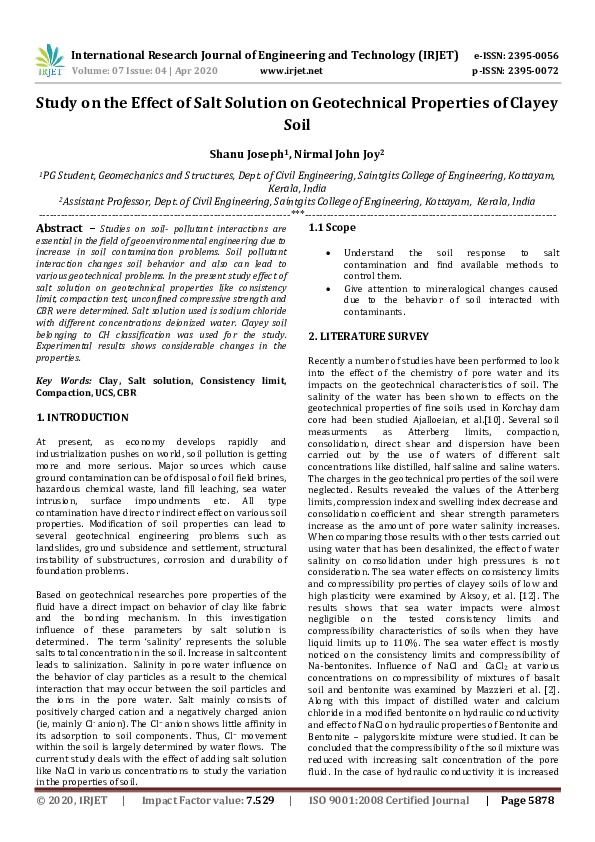 (PDF) IRJET- Study on the Effect of Salt Solution on Geotechnical ...