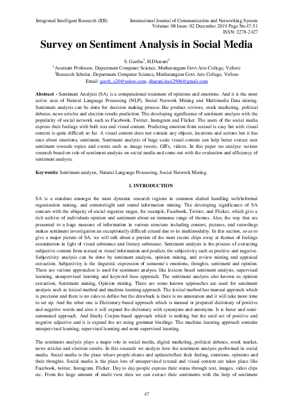 (PDF) Survey on Sentiment Analysis in Social Media