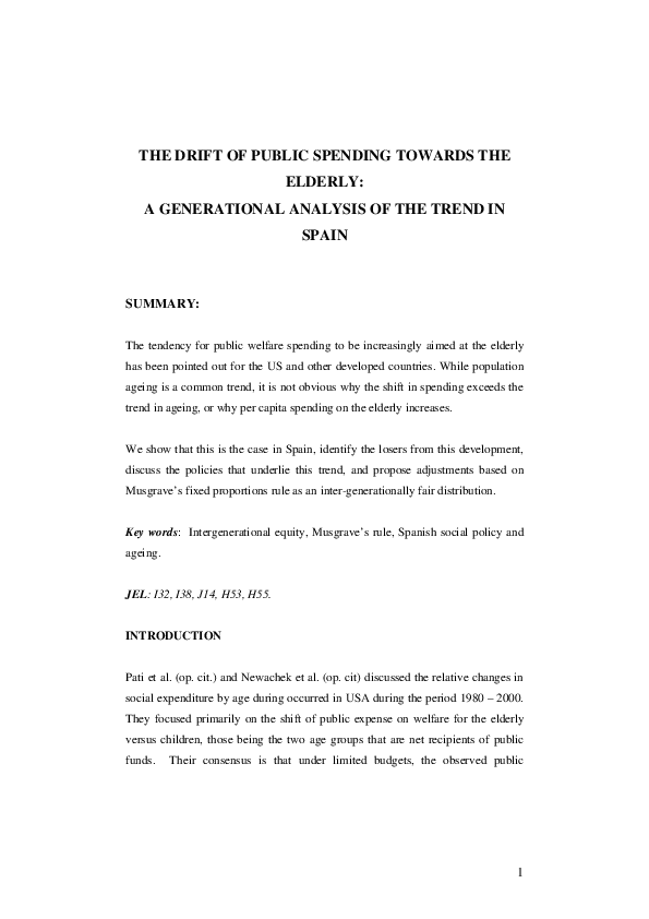(PDF) The Drift of Public Spending Towards the Elderly: A Generational ...