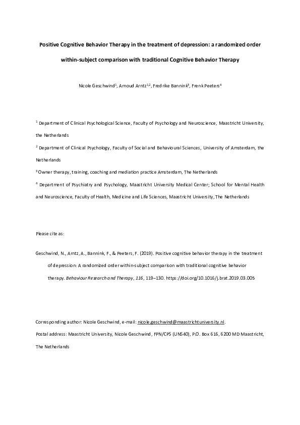 (PDF) Positive Cognitive Behavior Therapy in the treatment of ...