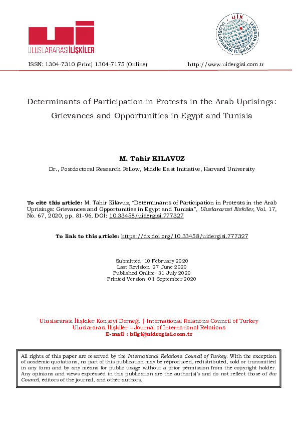 (PDF) Determinants of Participation in Protests in the Arab Uprisings ...
