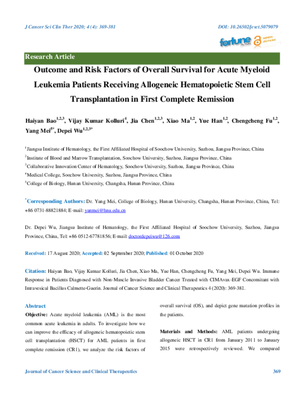 (PDF) outcome and risk factors of overall survival for acute myeloid ...