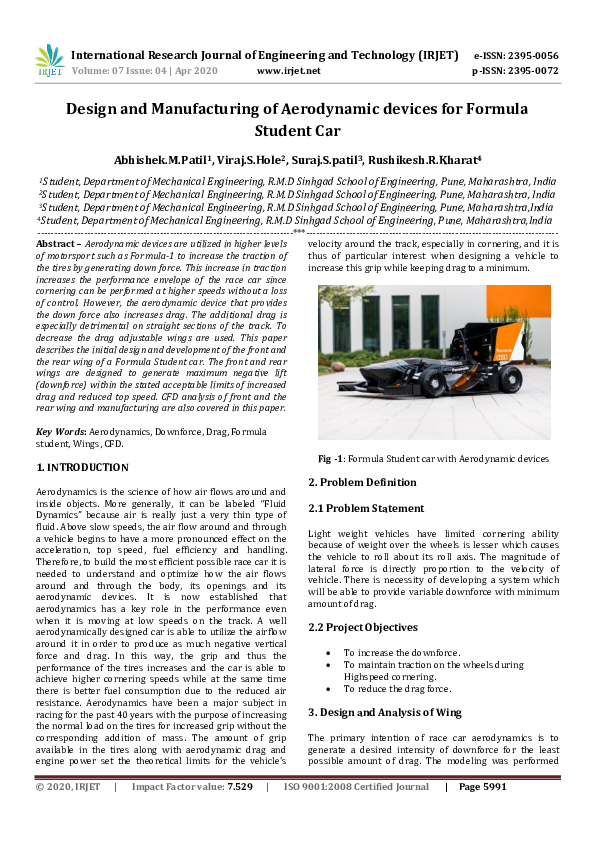 (PDF) IRJET- Design and Manufacturing of Aerodynamic devices for ...