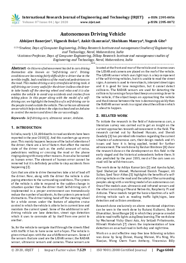 (PDF) IRJET- Autonomous Driving Vehicle