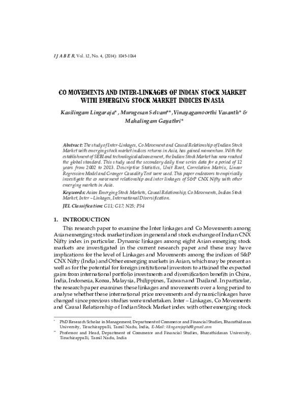 (PDF) Co movements and inter-linkages of Indian stock market with ...