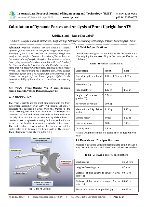 (PDF) IRJET- Calculation of Dynamic Forces and Analysis of Front ...