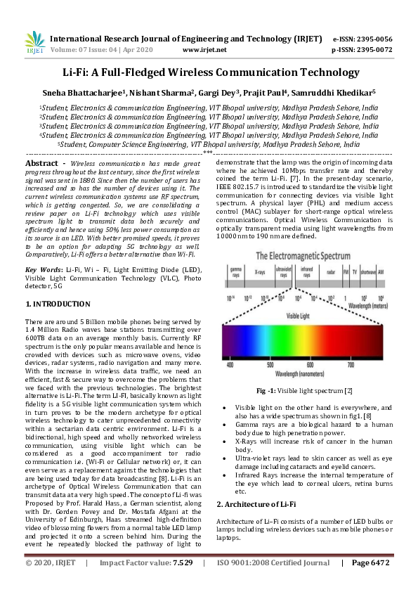 (PDF) IRJET- Li-Fi: A Full-Fledged Wireless Communication Technology