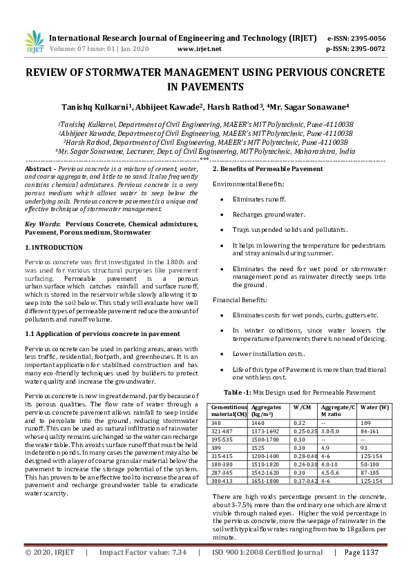 (PDF) IRJET- REVIEW OF STORMWATER MANAGEMENT USING PERVIOUS CONCRETE IN ...