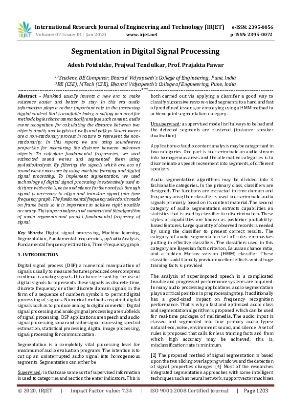 (PDF) IRJET Segmentation in Digital Signal Processing IRJET Journal Academia.edu