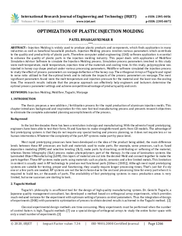 (PDF) IRJET- OPTIMIZATION OF PLASTIC INJECTION MOLDING