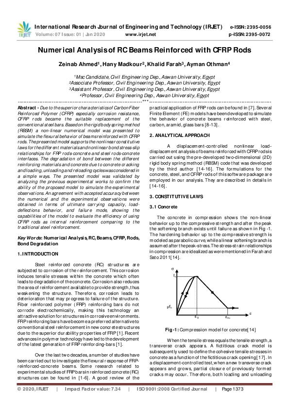 (PDF) IRJET- Numerical Analysis of RC Beams Reinforced with CFRP Rods
