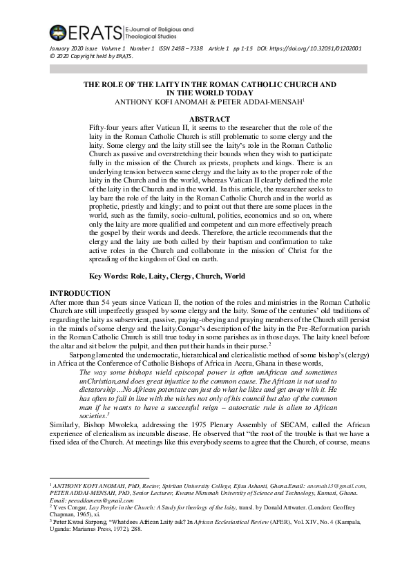 (PDF) THE ROLE OF THE LAITY IN THE ROMAN CATHOLIC CHURCH AND IN THE ...