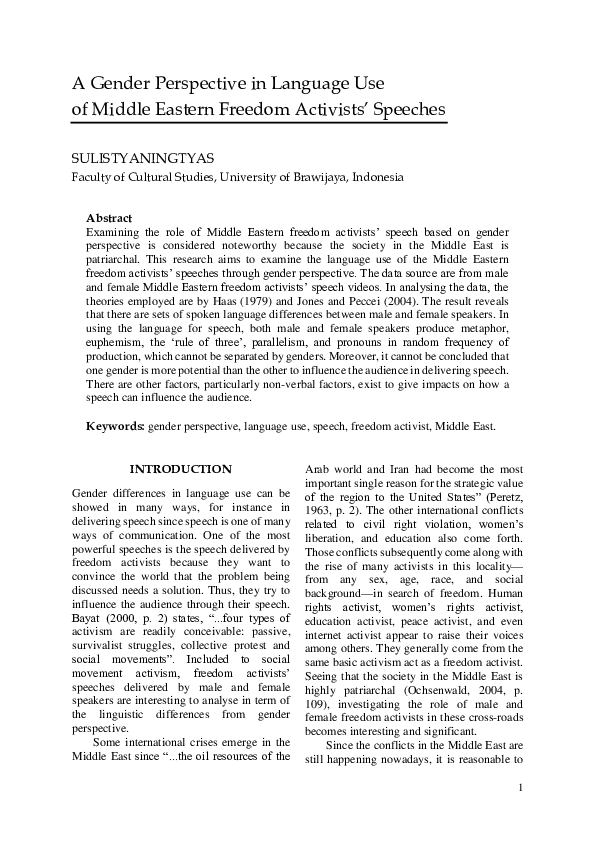 (PDF) A Gender Perspective in Language Use of Middle Eastern Freedom ...