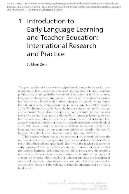 (PDF) Introduction to Early Language Learning and Teacher Education