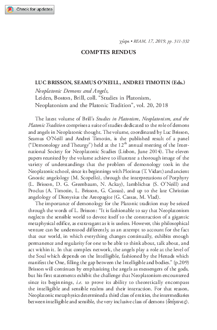 (PDF) Luc Brisson, Seamus O’Neill, Andrei Timotin (Eds.), Neoplatonic ...