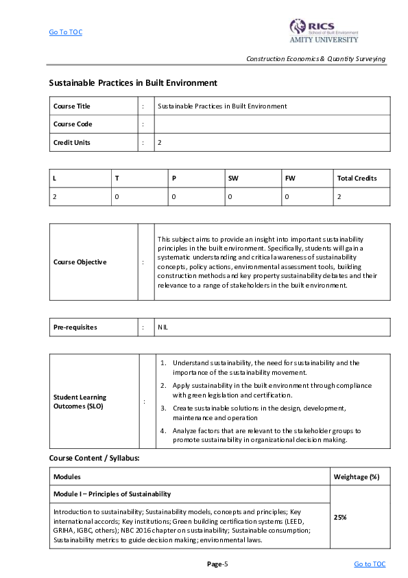 (PDF) Sustainable Practices in Built Environment Course Title ...