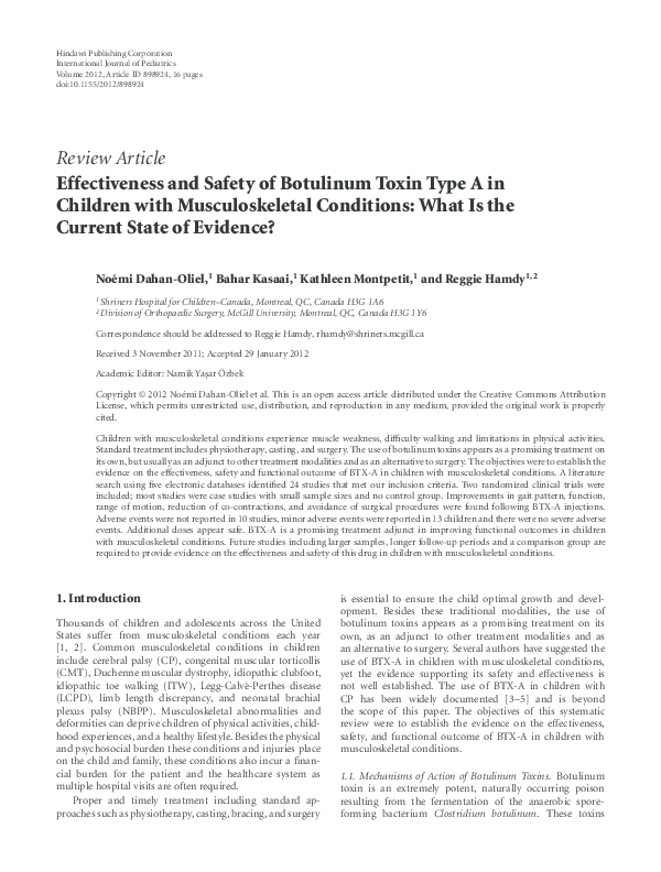 (PDF) Effectiveness and Safety of Botulinum Toxin Type A in Children ...