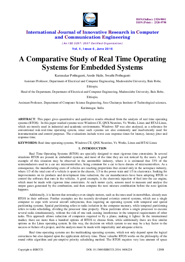 (PDF) A Comparative Study of Real Time Operating Systems for Embedded ...