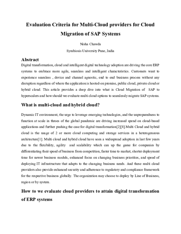 (PDF) Evaluation Criteria for Multi-Cloud providers for Cloud Migration ...