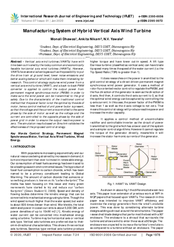 (PDF) IRJET- Manufacturing System of Hybrid Vertical Axis Wind Turbine