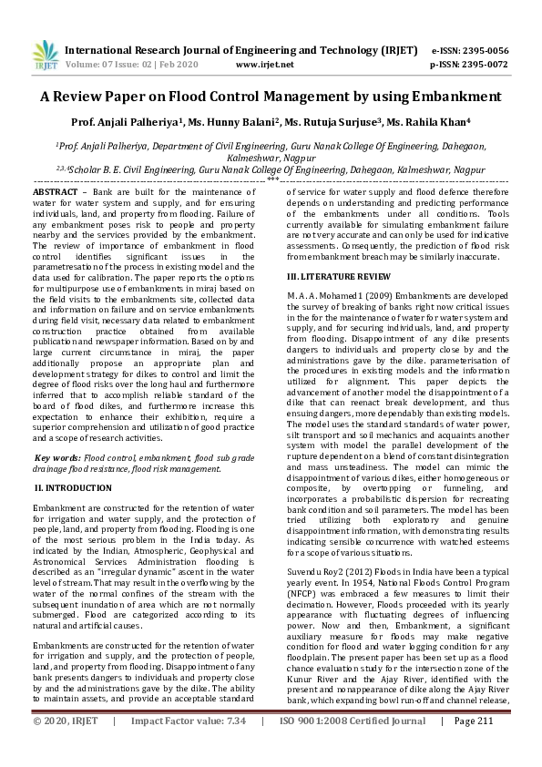 (PDF) IRJET- A Review Paper on Flood Control Management by using Embankment