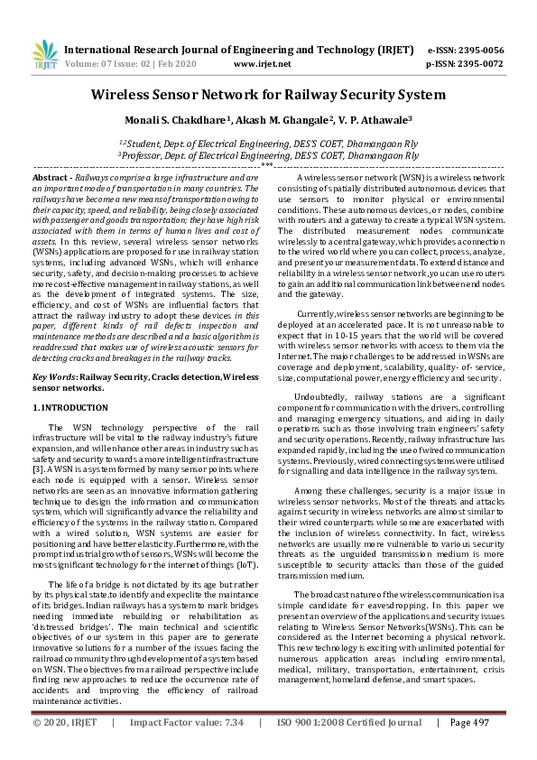(PDF) IRJET- Wireless Sensor Network for Railway Security System