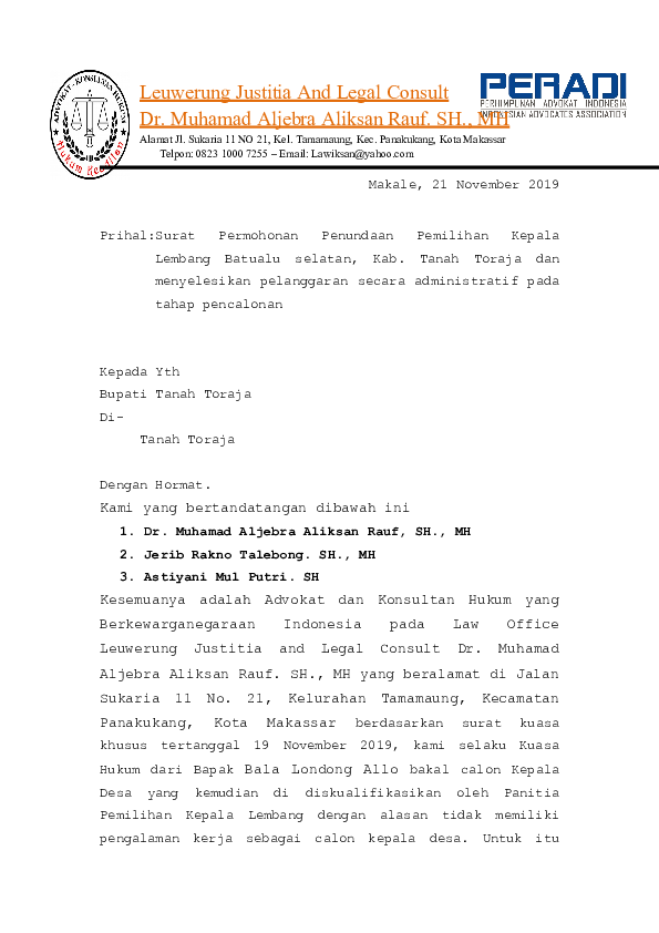 (DOC) Contoh Surat permohonan penundaan pemilihan kepala lembang kepada