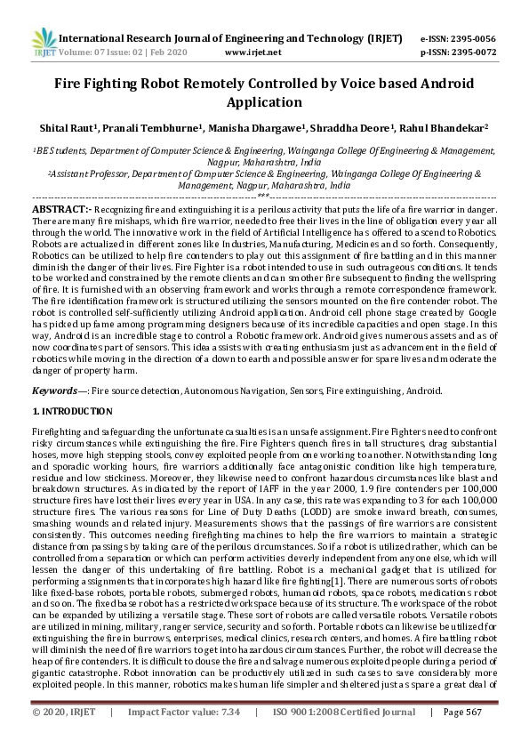 (PDF) IRJET Fire Fighting Robot Remotely Controlled by Voice based