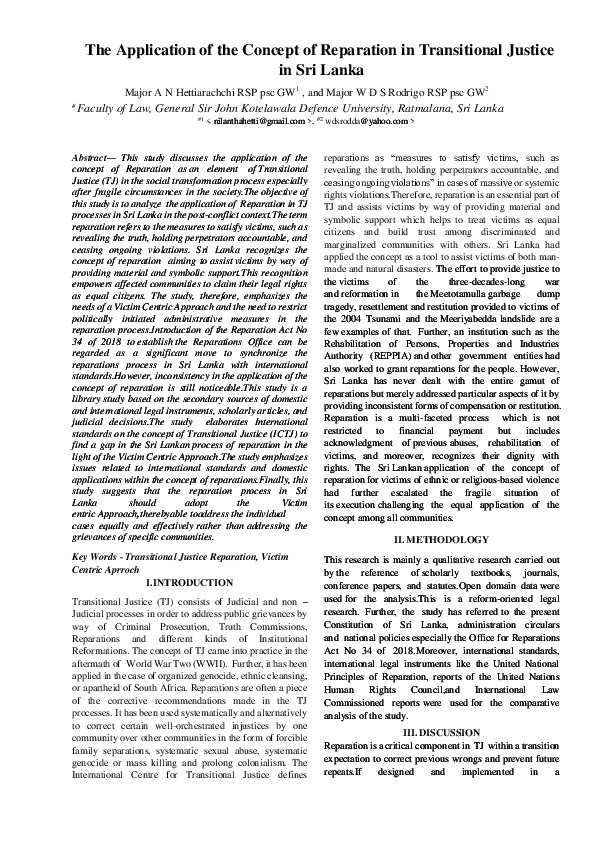(PDF) The Application of the Concept of Reparation in Transitional ...