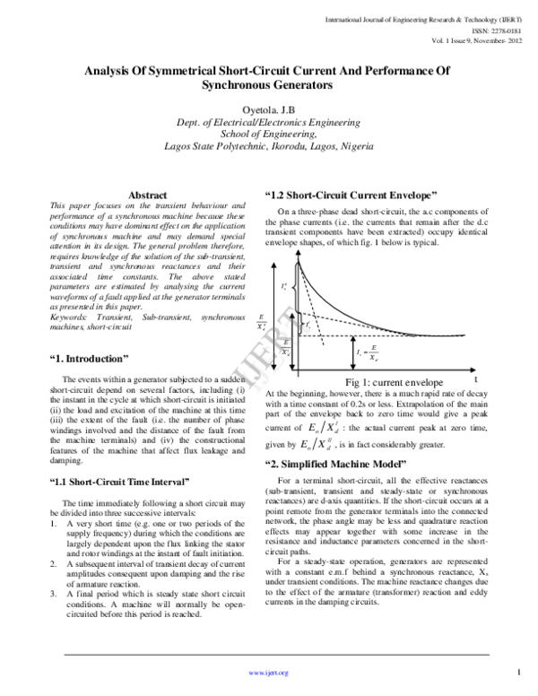 (PDF) IJERTAnalysis Of Symmetrical ShortCircuit Current And