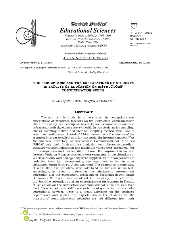 (PDF) THE PERCEPTIONS AND THE EXPECTATIONS OF STUDENTS IN FACULTY OF ...