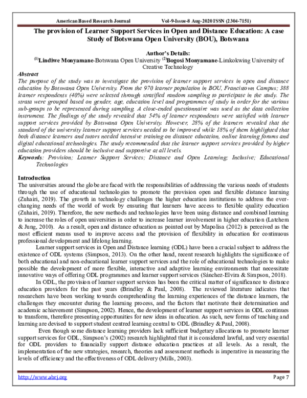 (PDF) The provision of Learner Support Services in Open and Distance ...