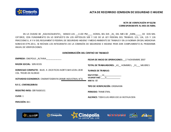 Acta Constitutiva De Seguridad E Higiene