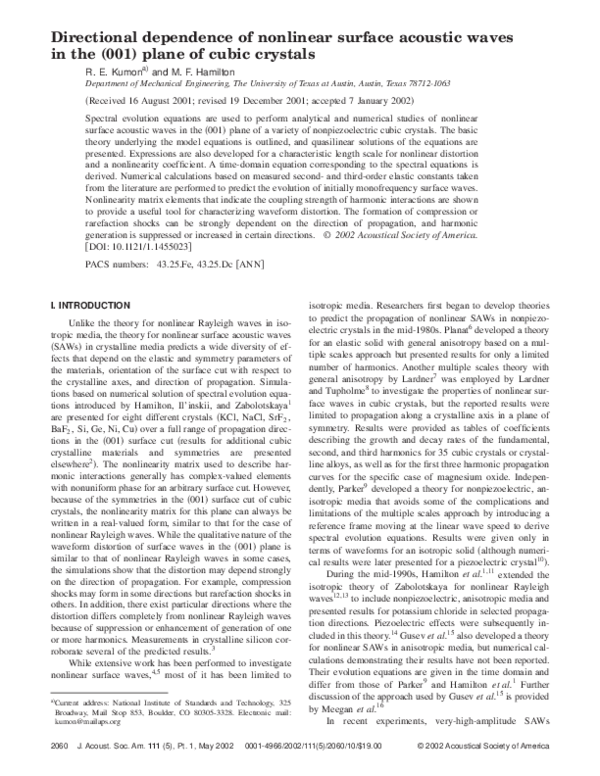 (PDF) Directional dependence of nonlinear surface acoustic waves in the ...