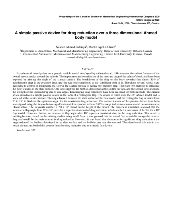 (PDF) A simple passive device for drag reduction over a three ...