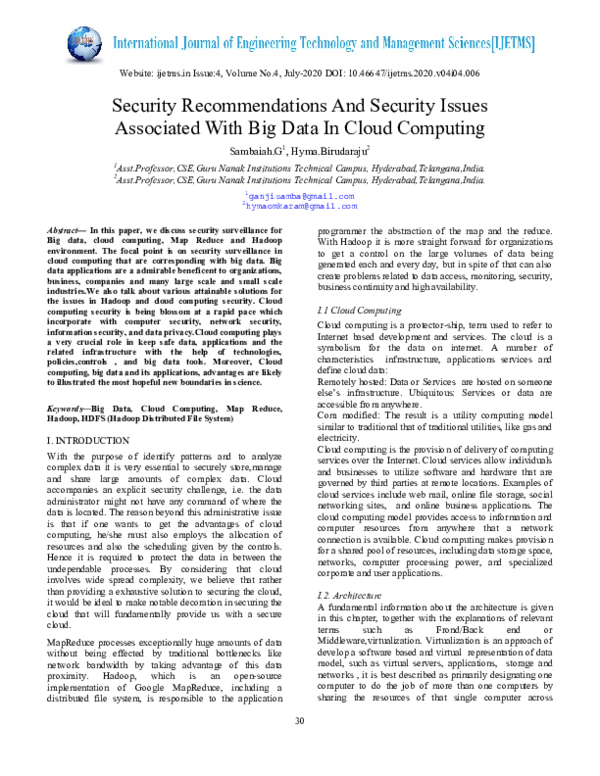 (PDF) Security Recommendations And Security Issues Associated With Big ...