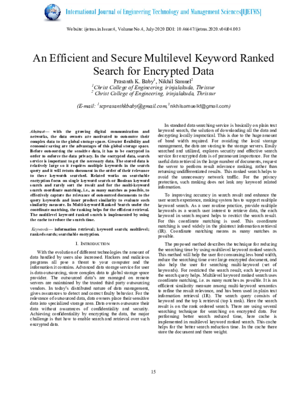 (PDF) An Efficient and Secure Multilevel Keyword Ranked Search for ...