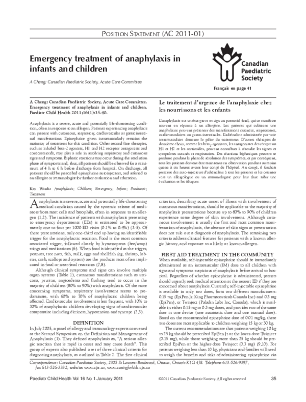 (PDF) Emergency treatment of anaphylaxis in