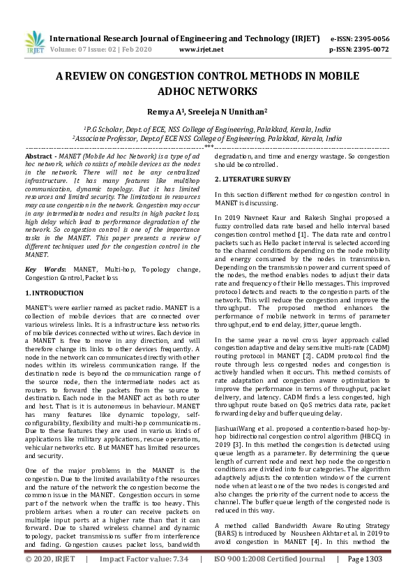 (PDF) IRJET- A REVIEW ON CONGESTION CONTROL METHODS IN MOBILE ADHOC ...