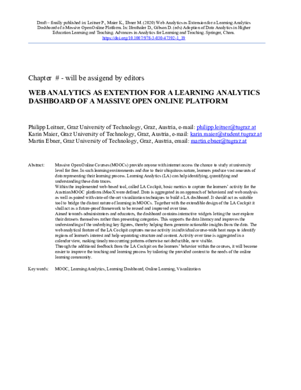 (PDF) Web Analytics as Extension for a Learning Analytics Dashboard of ...